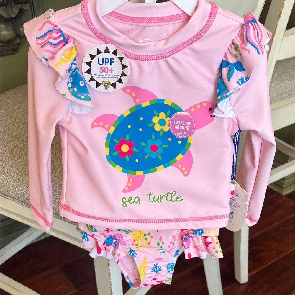 Kids Pink Sea Turtle Bathing Suit Set SPF 50+